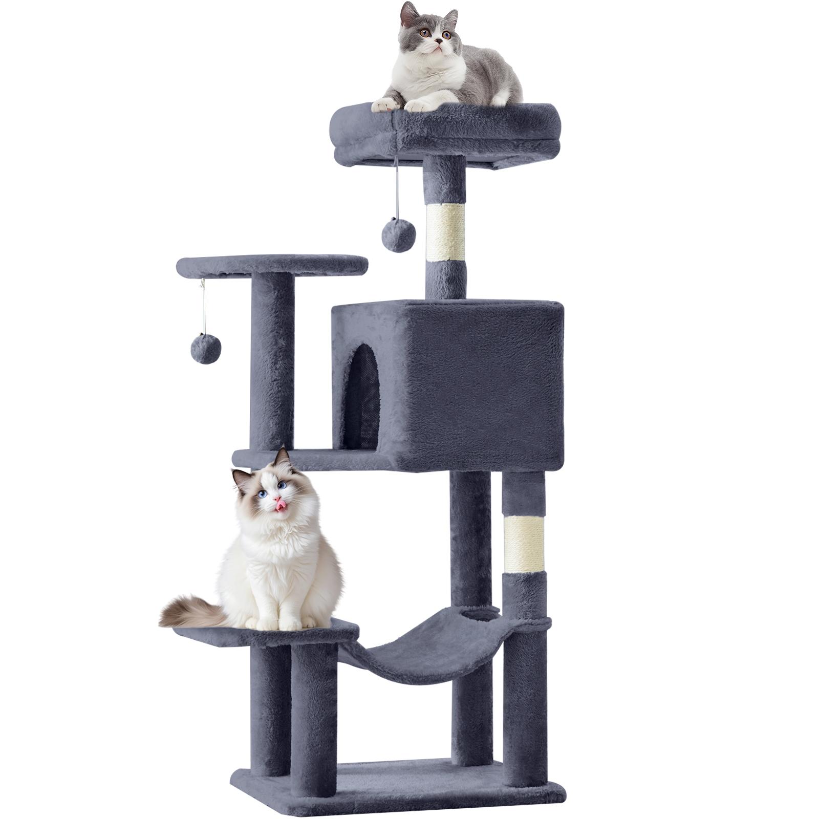 66 Inch Large Cat Tree Tower for Multiple Cats with 2 Condos 3 Perches Hammock Pompoms Extra Wide Platform Indoor Cat Activity Center