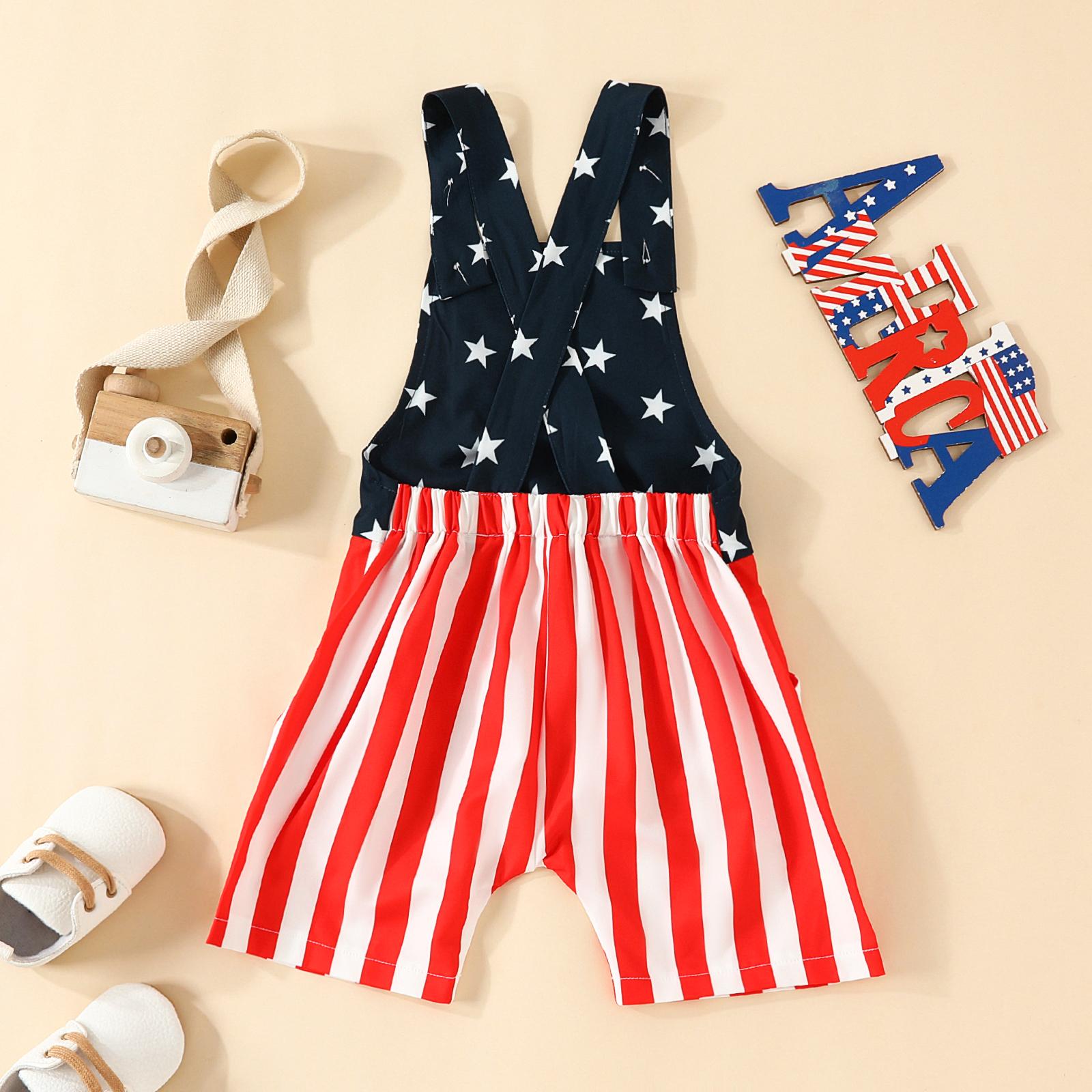 Kids Toddler Baby Boy Girl 4th Of July Overalls Romper Outfits Eagle Star Stripe Overalls Suspender Shorts Bib Pants Jumpsuit Kids Summer Clothes
