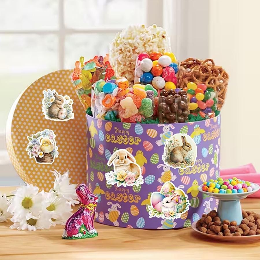 100 PCS Happy Easter Bunny Stickers Pack, Aesthetic Spring DIY Decoration Decals for Scrapbooking Planner Luggage, Easter Egg Hunt Gifts for Boys Girls The cutest Easter basket stuffers are here!