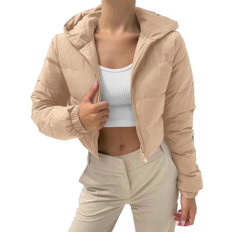 Fall Winter Solid Down Coat Puffer Jacket And Coats For Women Bubble Outerwear Cropped Outwear Zipper Oversized Overcoat