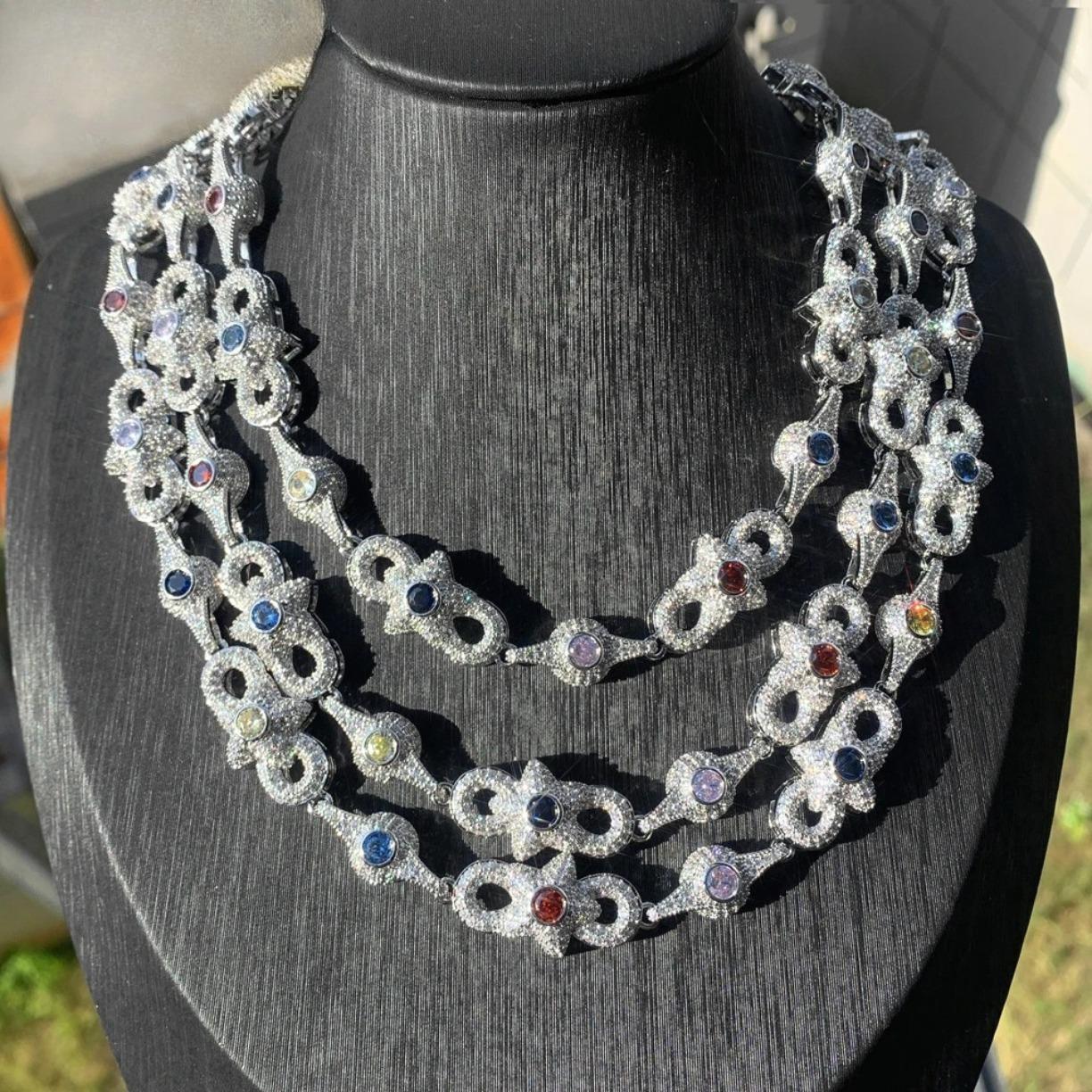 Iced Out Star Eye Moissanite Bracelet Necklace Prong Setting Moissanite Infinity Cuban Link Chain Women Men Hip Hop Fashion Jewelry