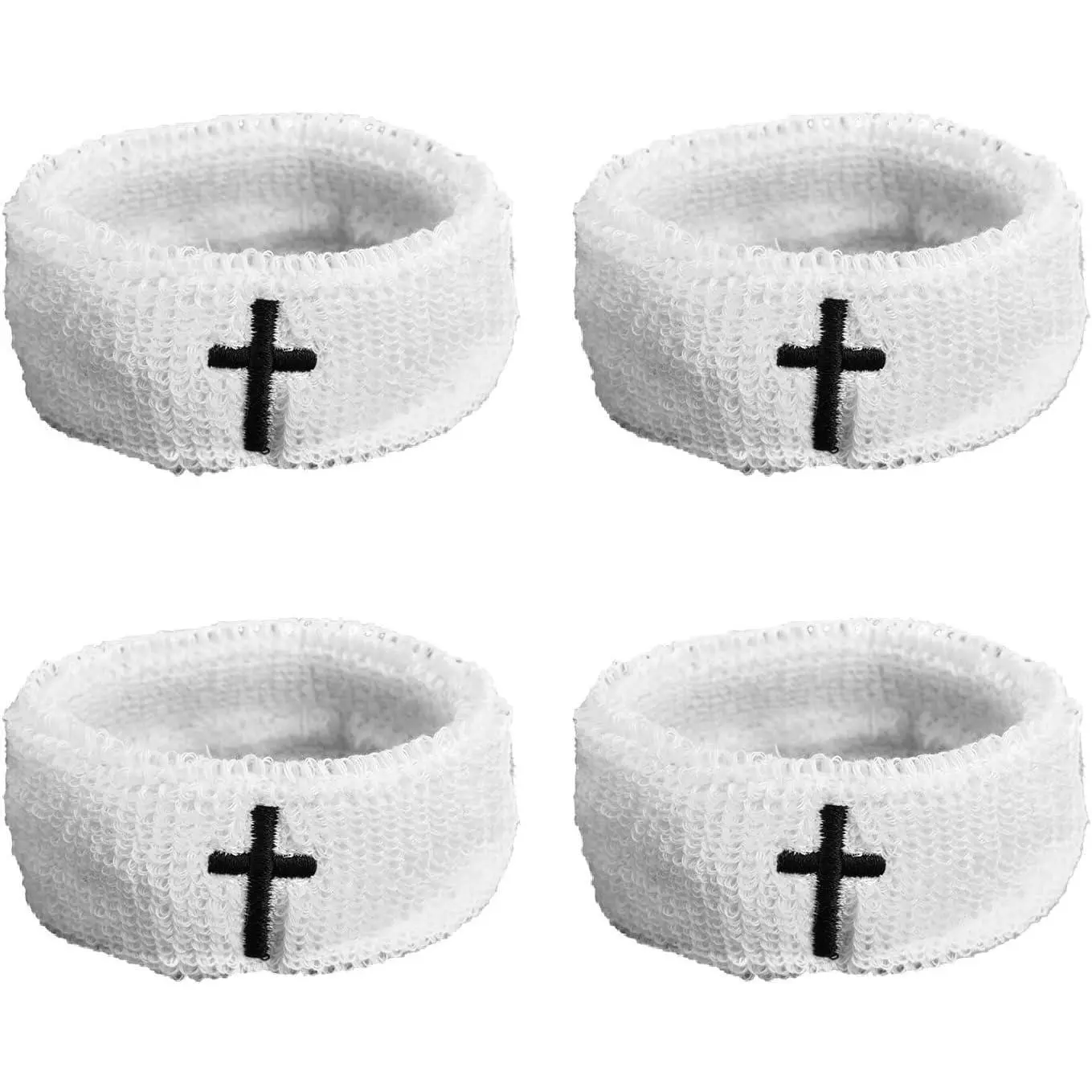 5-Piece Cross Print Sweatband Set for Men & Women, Cotton Blend Sweat Wicking Workout Headband, Wrist & Arm Bands for Sports, Sweat Wicking Headband