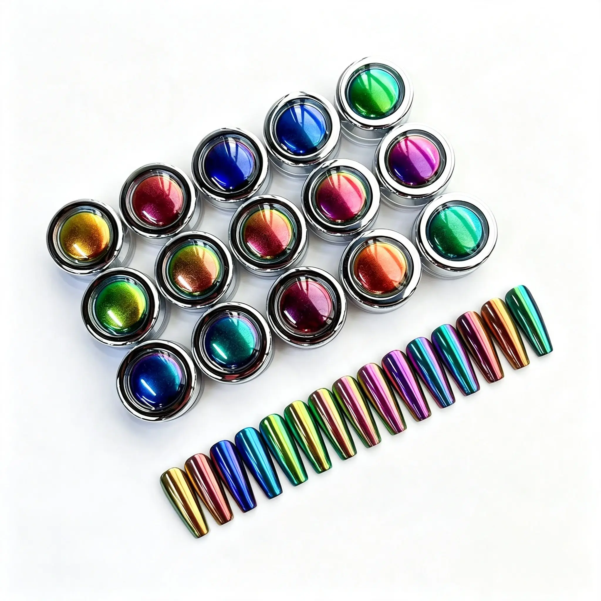 Nail Art Magic Mirror Powder Chameleon Super Bright Iridescent Glitter Color Aurora Nail Powder (15 Colors/Set)