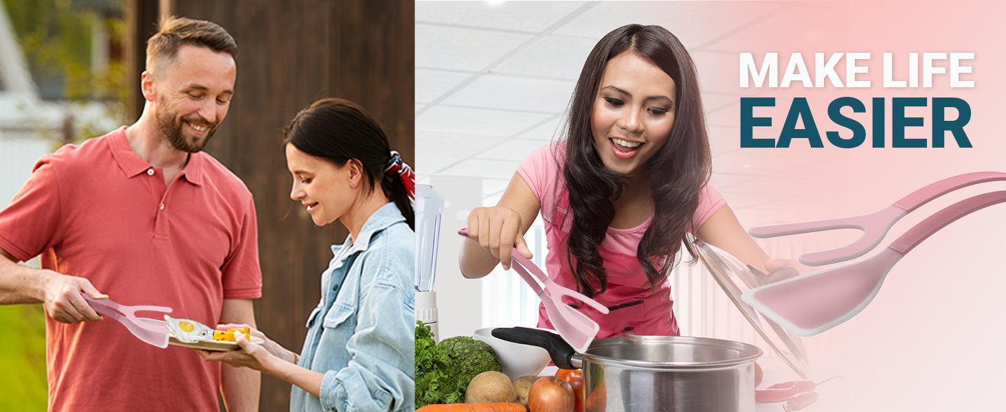 Silicone Egg Flipper Spatula Tongs (Set of 1) – Non-Stick 2-in-1 Grip & Flip Kitchen Tongs for Pancakes, Fish, Eggs, and More – Heat Resistant Cooking Tool