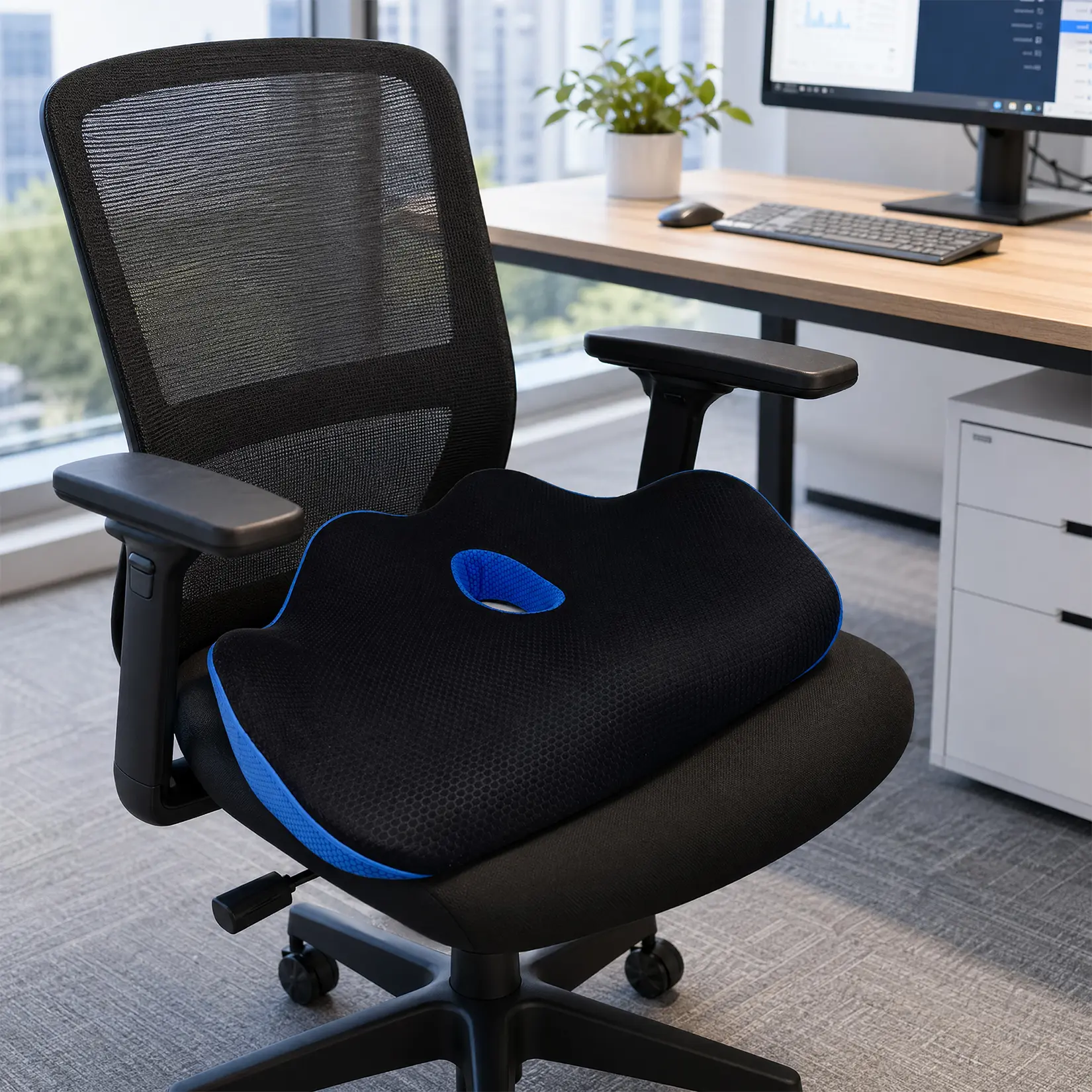 Ergonomic W-Shaped Memory Foam Seat Cushion – Pressure Relief, Posture Support, Non-Slip, Durable Comfort – Versatile Lumbar & Hip Support for Office Chair, Home, Car, Travel