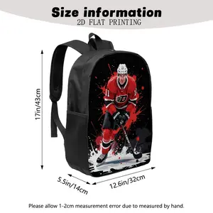 1pc Durable Backpack, Red Paint Splash Hockey Player Pattern, Unisex 2D Flat Print Large Backpack, Features Adjustable Shoulder Straps And Zippers, Casual Backpack with Water Bottle Pocket, Can Be Given As a Gift Or Present