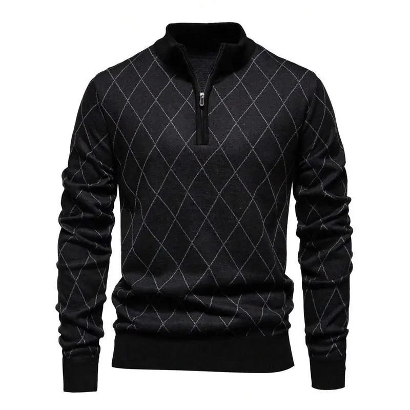Men's Black Lightweight Half-Zip Knitted Sweater Long Sleeve Pullover with Stand Collar Regular Fit Business Commuting Tops Mens Clothing Fabric Knitwear fall knit winter casual fabric