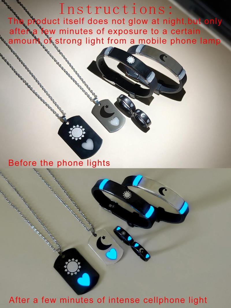 Couple Necklace & Bracelet & Ring Set, Fashion Jewelry for Party, Daily Clothing Decor, Trendy All-match & Exquisite Jewelry for Birthday Gift