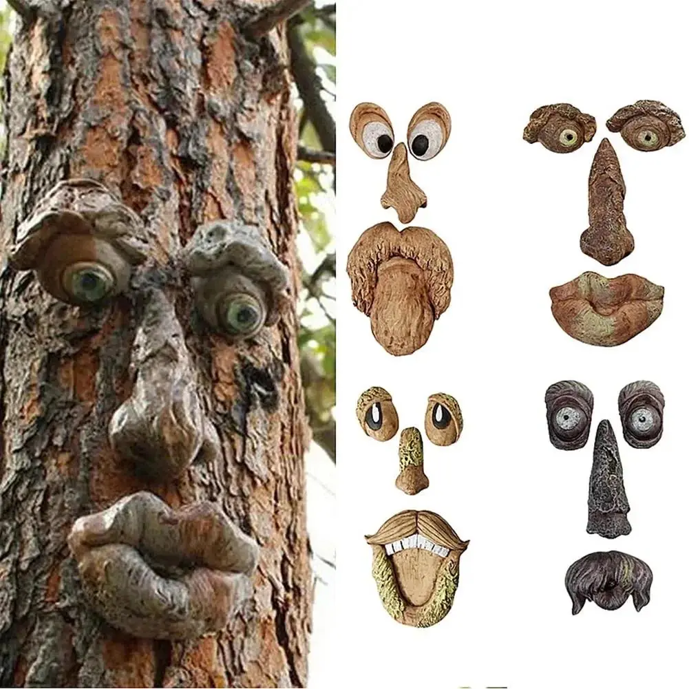 Tree Faces Decor Outdoor,Outdoor Statues Old Man Tree Hugger Bark Ghost Face Decoration Funny Yard Art,Tree Decorations Outdoor