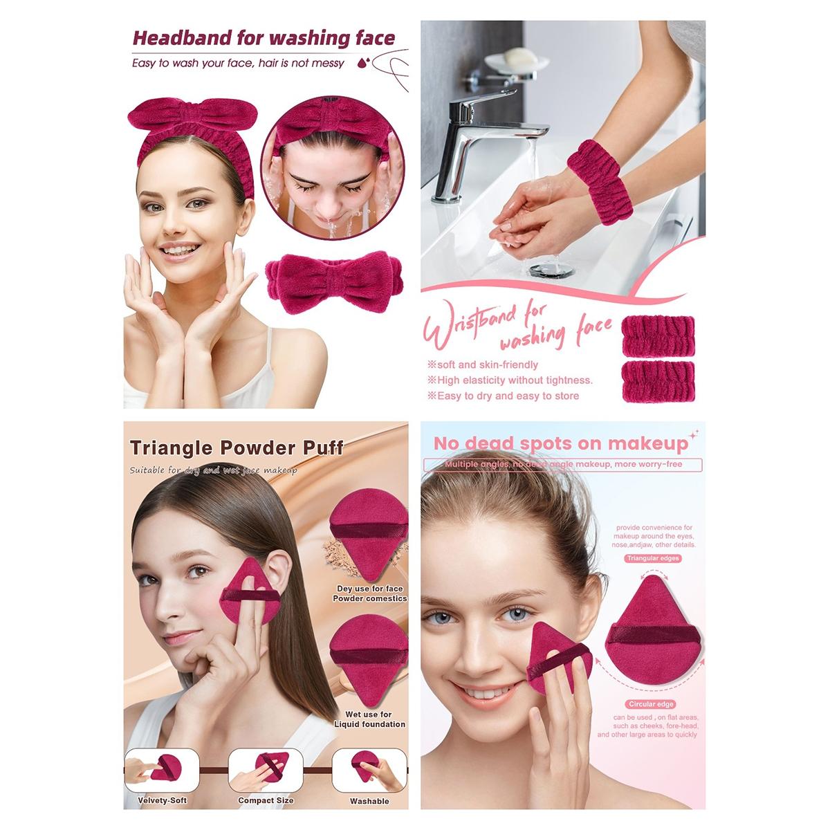 Makeup Tool Set, Makeup Brush Kit, 1 Set Makeup Brushes & Sponge & Finger Powder Puff & Wash Bag & Brush Bowl & Wristbands & Headbands, Professional Makeup Tools for Women