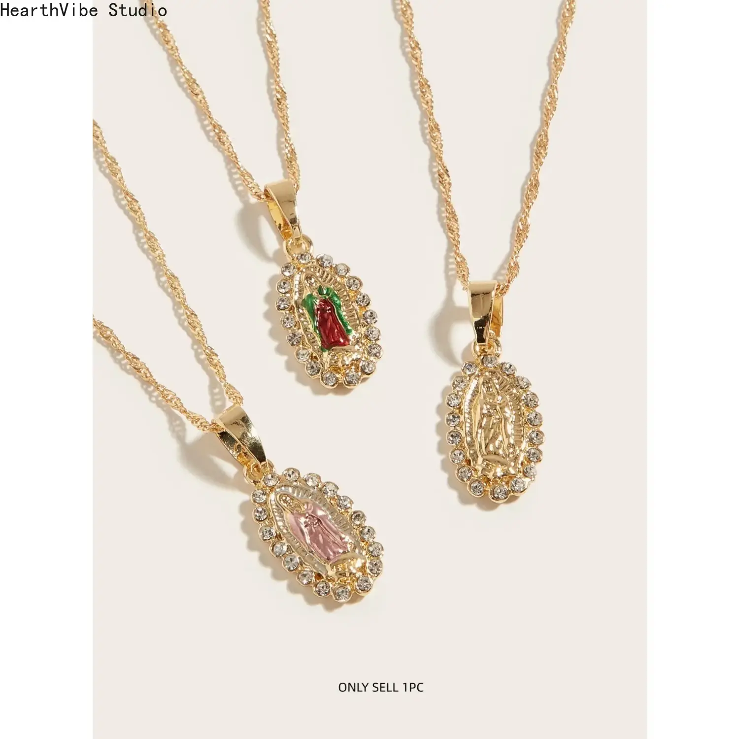14K Virgin Mary Guadalupe Pendant Necklace for Women Men, 1.2mm Wave Chain 18 Inch, Real Gold Plated Our Lady Faith Jewelry, Religious Catholic Gifts for Mom Mama, Christian Spiritual Necklaces