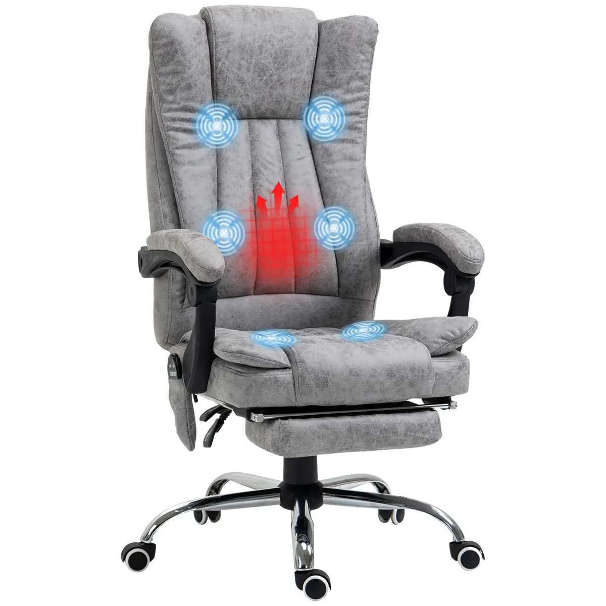 [Fahuac] Adjustable Vibrating High-Back Heated Office Chair for Adults, 6-Point Vibration, 135° Recline, Wired Remote Control, Retractable Footrest, 24.5" W x 26.5" D x 44.5"-47.25" H, 46.2 lbs, Assembly Required, Gray, Ideal for WFH Relaxation Setup, Lum