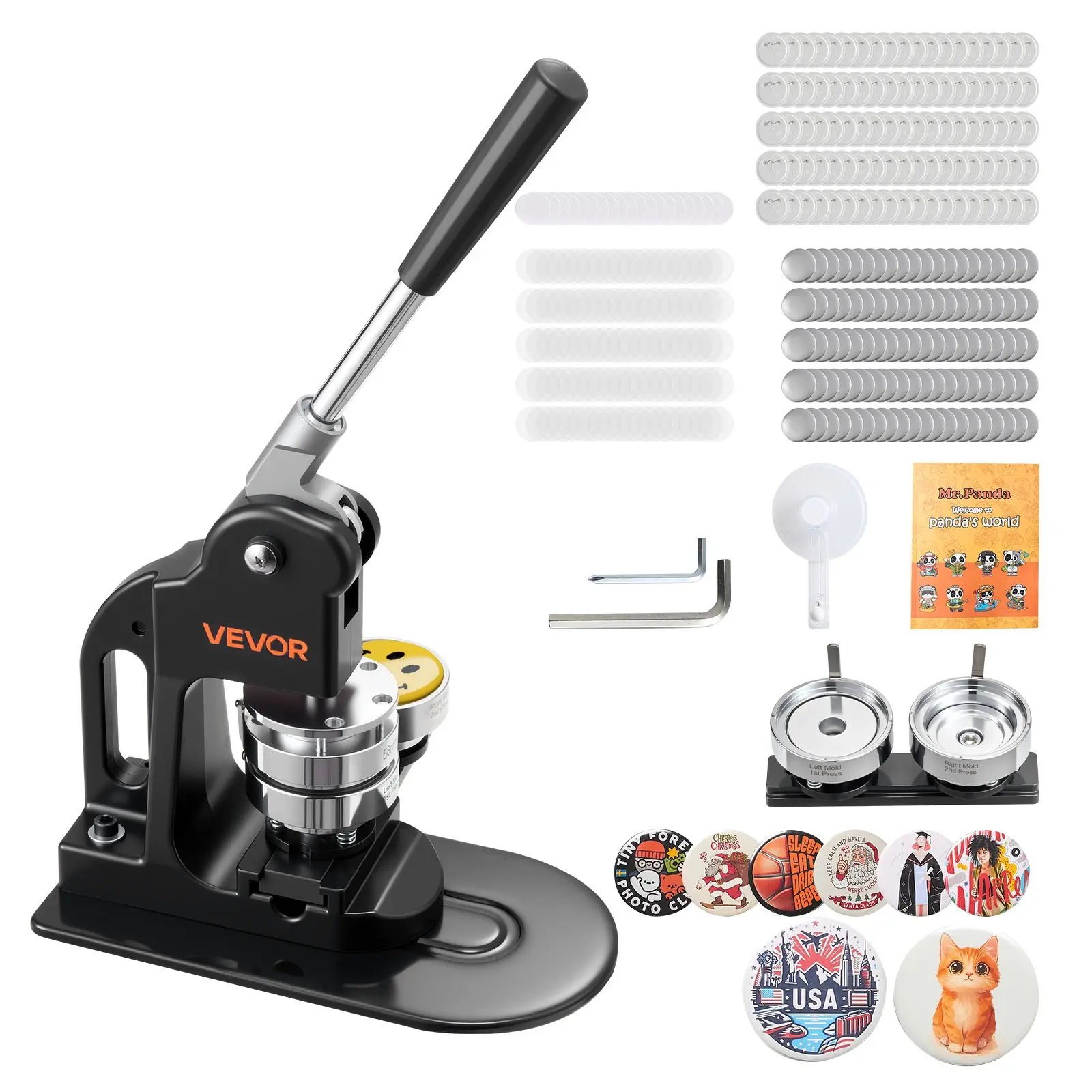VEVOR 58mm (2.25 in) Badge Maker Kit Set - ABS Plastic Tool for DIY Enthusiasts, 500 58mm Pins Components, Circle Cutter, Hex Wrenches, Magic Book, Comfortable Grip Handle, Alignment Guide Marks, Black for Personalized Crafts & Anniversaries