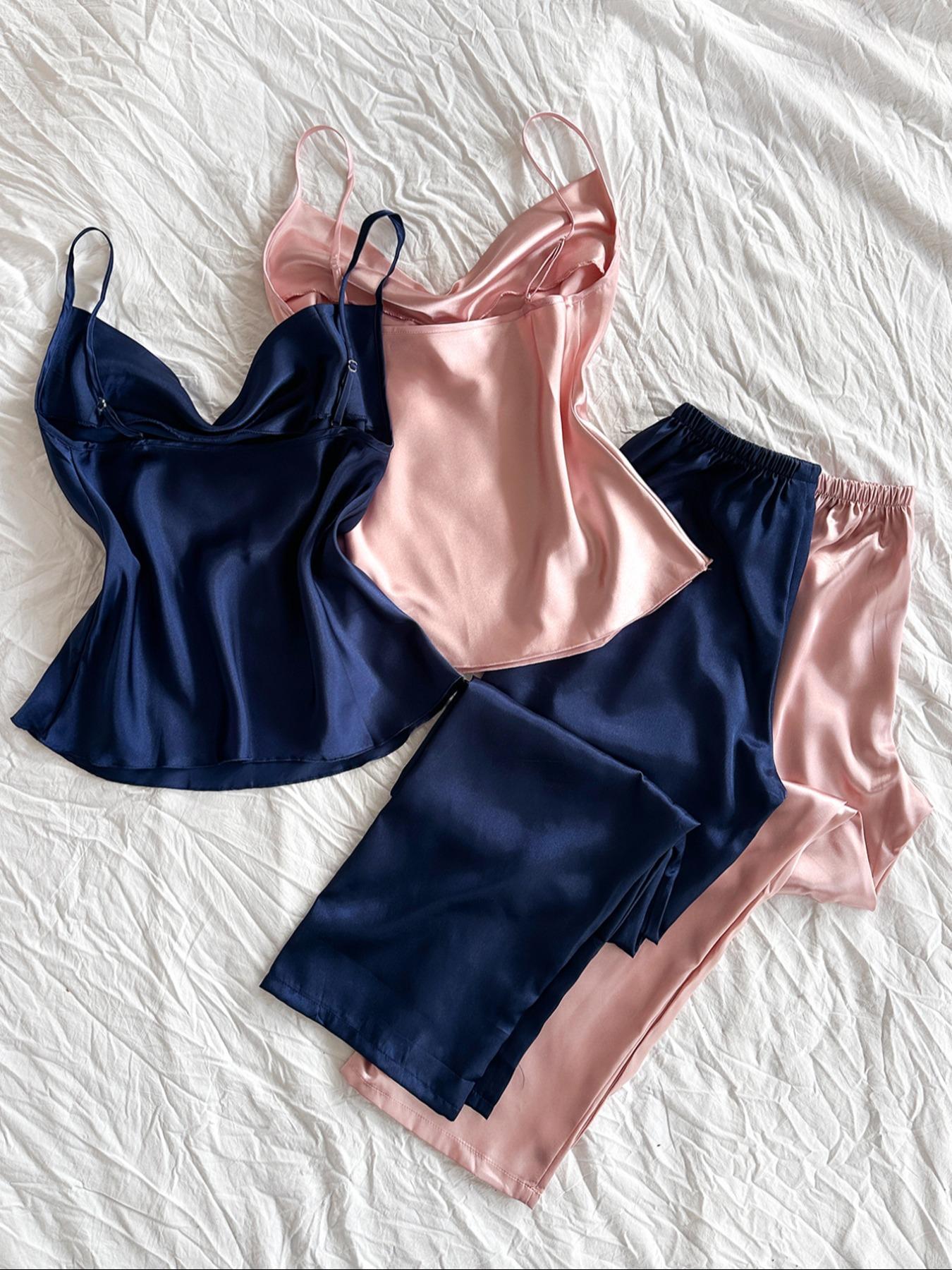 Women's Solid Color Cami Top & Elastic Waist Pants Pajama Set, Casual Comfy Loungewear Set for Daily Wear, Ladies Sleepwear for Summer