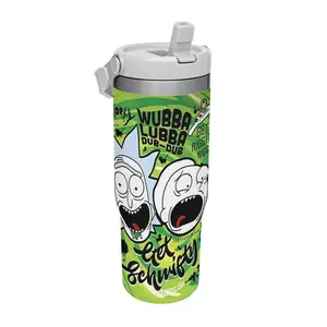 WB Rick and Morty Wubba Lubba Dub Dub Flip Straw Tumbler 30oz Stainless Steel Vacuum Mug, Leakproof Travel Iced Coffee Cup, Green Portal Graffiti Cartoon, Adult Sci-Fi Fan Gift
