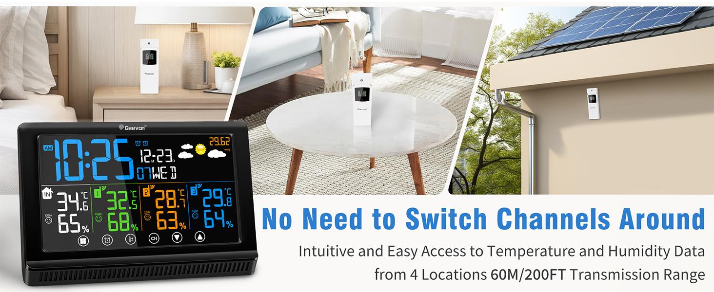 Stations Indoor, Color Display Thermometer Hygrometer with 3 Sensors ...