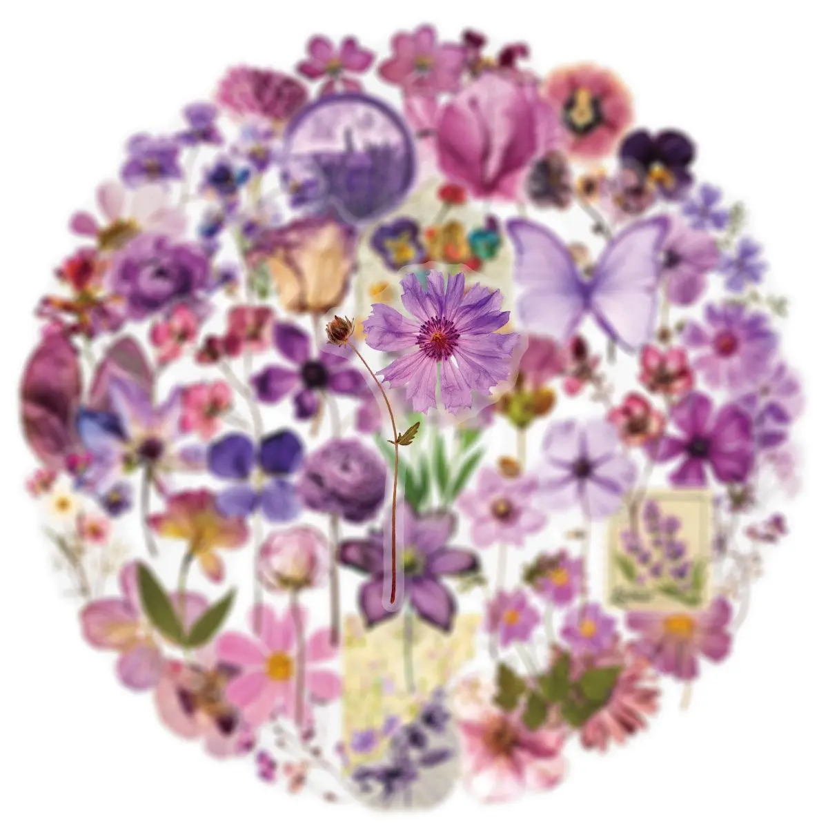 50Ocs Cute Cartoon Transparent Flower Graffiti Stickers Decals DIY Laptop Diary Phone Fridge Scrapbook Decoration Sticker