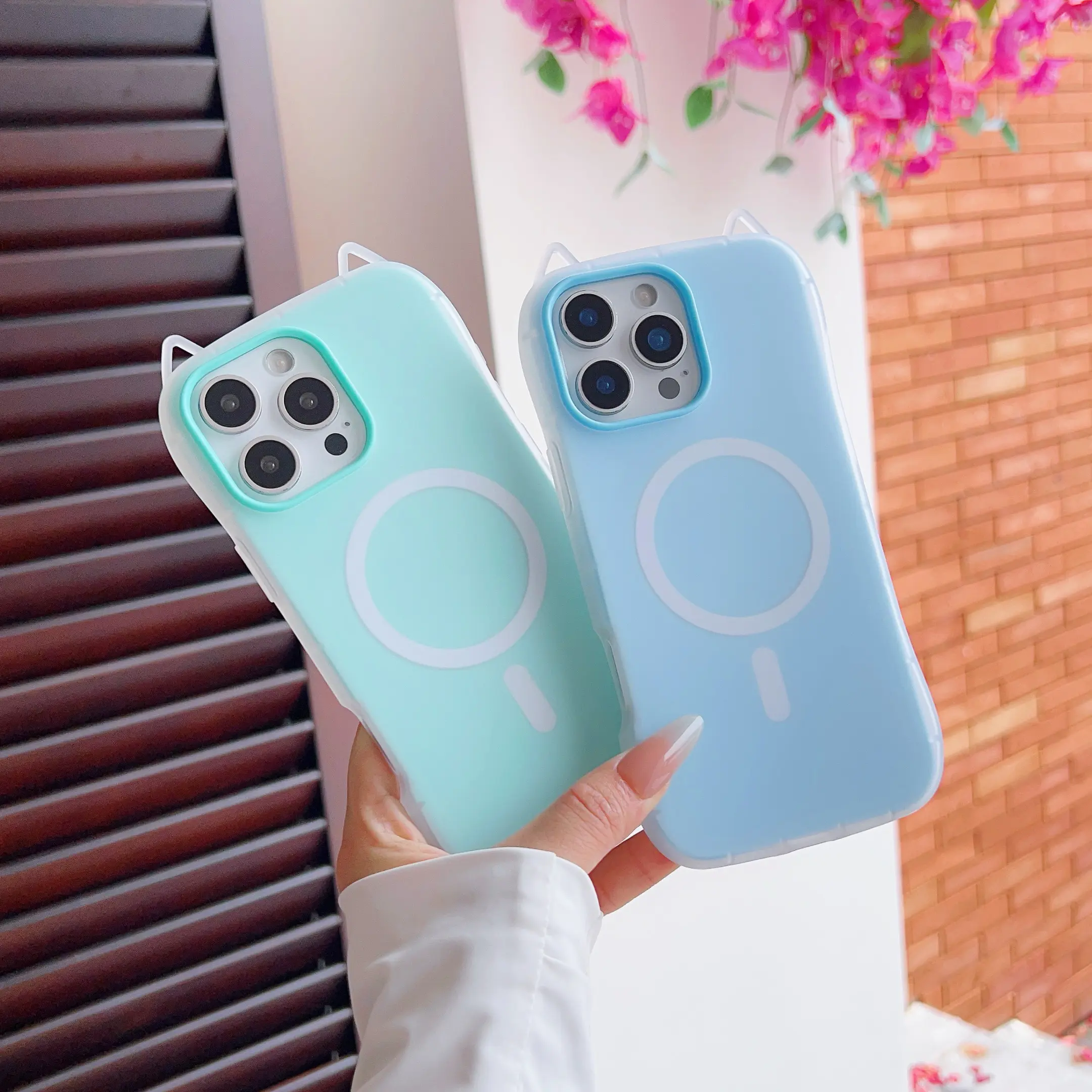 Cute Kitty Case for iPhone 17 Pro Max 16 15 14 13 12 11 with 3D Cat Ears, Green | Kawaii Magnetic Tail Design [Compatible with MagSafe] Clear Aesthetic Drop Proof Protective Phone Cover for Women Girls