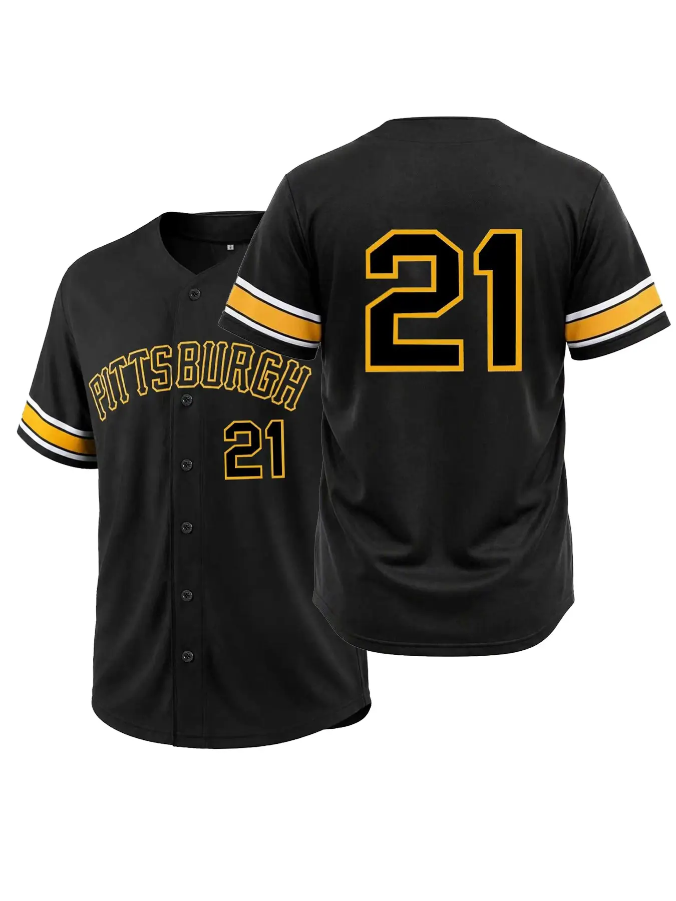 Retro #21 #90 Embroidered Baseball Jersey for Men Women, Black Button-Down Short Sleeve Athletic Uniform, Stylish Top for Daily Wear Theme Party Gift