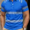 Men's casual striped short-sleeved Summer Polo shirt - A breathable and quick-drying work shirt with neon yellow contrast stripes and collar design Buttoned Polo Shirt