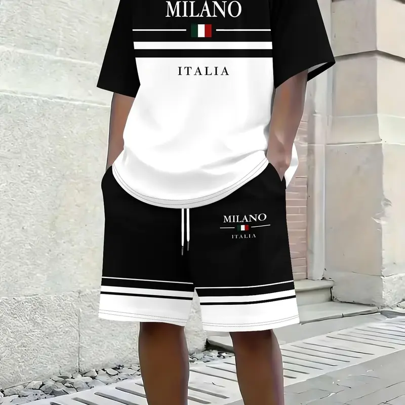 Men's Summer Sports Clothing Set, Short-Sleeve T-Shirt and Shorts, Two-Piece Quick Drying Outfits, Contemporary Fitted Tee, Gym Clothes Set, Active Sportswear, Quick Dry Sportswear