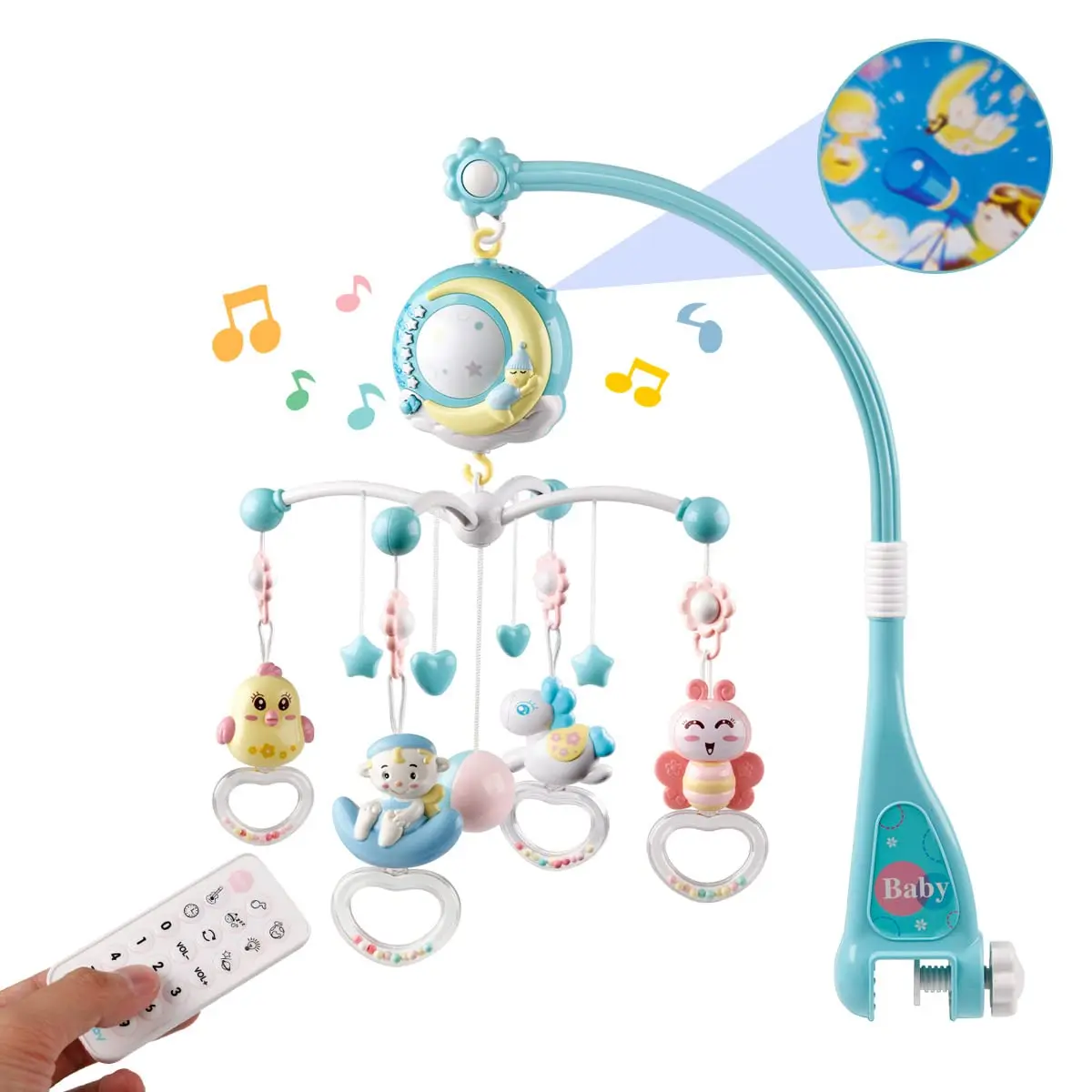 Mini Tudou Unisex Baby Crib Musical Mobile - Safe Materials, Music Lights, Timing Function, Projection Play, Take-Along Rattles Toys, Sleep Aid for Infants Toddlers Boys Girls