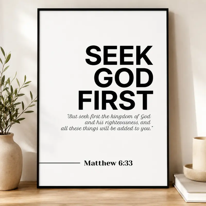 Inspirational 'Seek God First' Wall Art, Motivational Bible Verse Print, Christian Faith Decor, Scripture Quote Artwork, Living Room Bedroom Office Decor, Religious Gift for Family Friends, Faith Gift