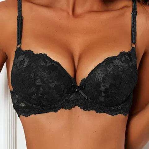 Women's Lace Pattern Push-Up Nonslip Bra, Non-Slip Control Top, Medium Support, All-Season Fitted Design, Plain Style, Wedding Special Edition, Elegant Bras, Underwear, Womenswear