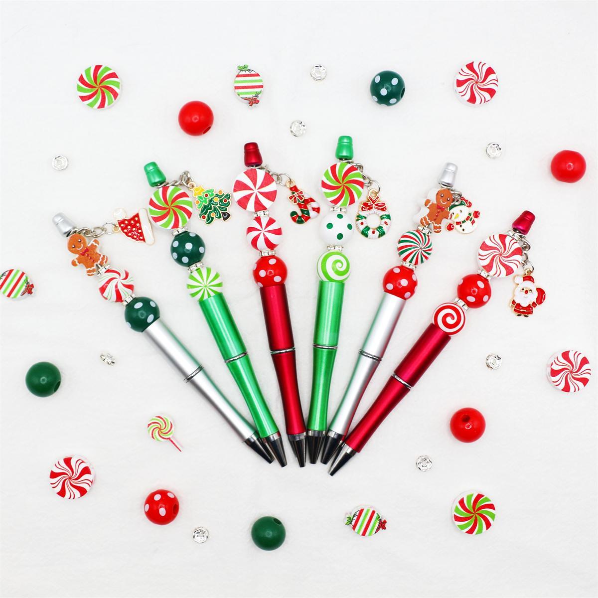 Merry Christmas DIY Beaded Ballpoint Pens, Wooden Beads & Alloy Pendants, Perfect Holiday Gifts for School & Office Supplies, Specialty Pen
