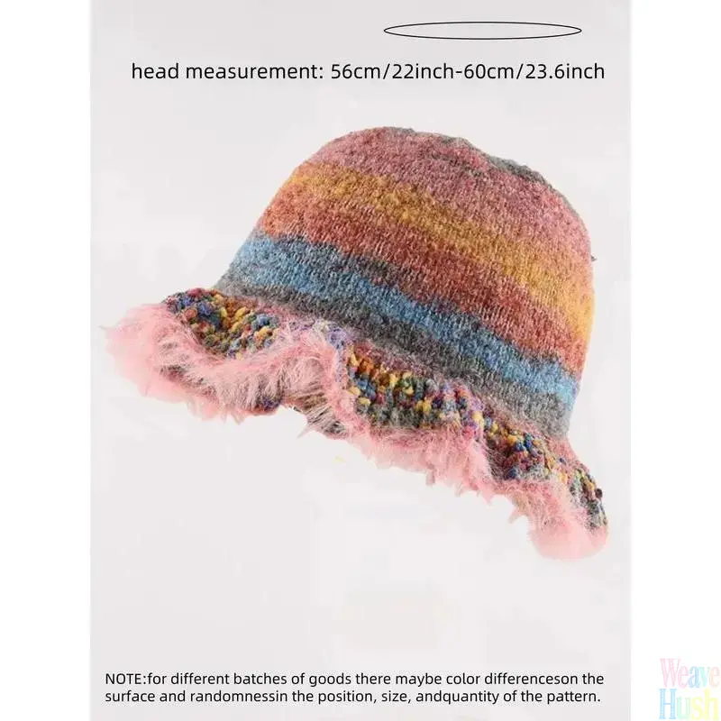 Unisex Cute Color Striped Knitted Bucket Hat With Tassel Decor, Casual Trendy All-Season Fashion Accessory For Men And Women Daily Outdoor Matching