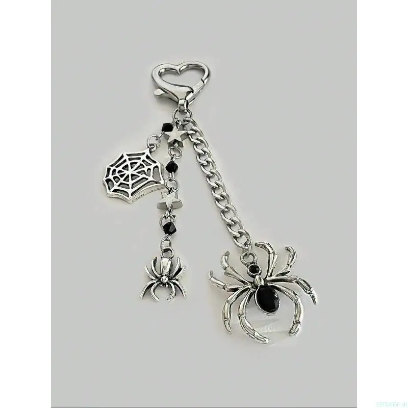 Gothic Keychain with Spider and Cross Motifs, Unisex Punk Style Metal Bag Charm, Spooky Halloween Accessory Gift, Bag Charms, Gothic Look, Halloween Gift wearable tech pearl chain, One Size, Chrome Diy Bag Accessories summer daily wear