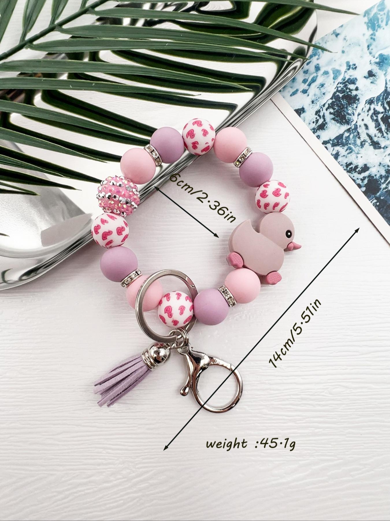 Cute Duck Decor Beaded Keychain, Tassel Decor Duck Pattern Wristlet Keychain, Fashion Accessories for Women & Men, Trendy All-match & Exquisite Keychain for Gift, Cute Soft Keychains