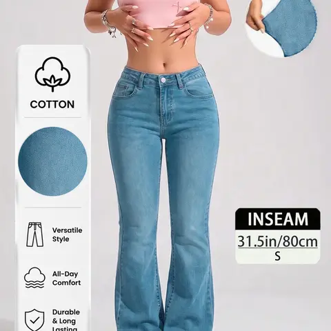Fall & Year-Round White Women's High-Stretch Spray Monkey Wash Slimming Low Rise Flare Jeans for Casual, Streetwear, Date Night, Festival, GRWM, TikTok Made Me Buy It Fit