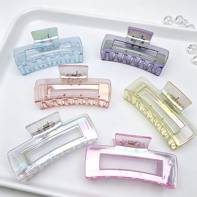 Women's Large Transparent Square Shape Acrylic Hair Claw Clip - Strong-Hold, Lightweight Barrette for Thick Hair, Minimalist Elegant Accessory for Easy Updos, Everyday Wear