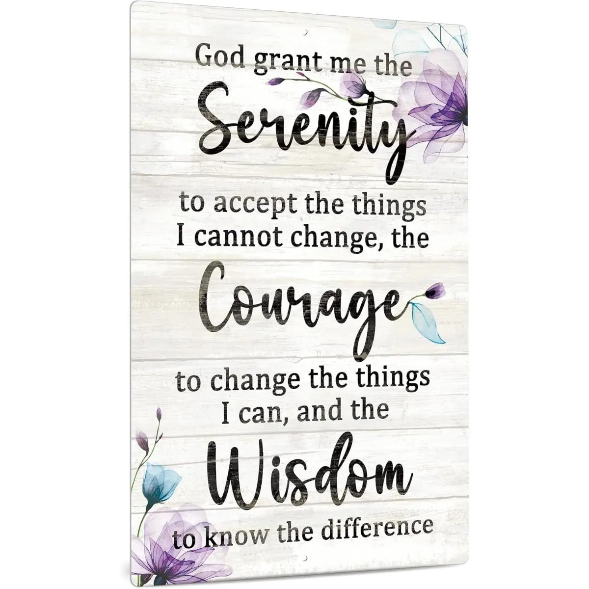 8x12 in Translucent Flower Print Vintage Metal Rectangular Sign - Purple-Blue Watercolor Wood Grain Soothing Inspirational Religious Wall Plaque, Farmhouse Rustic Home Decor, Wall Mount Christian Housewarming Gift