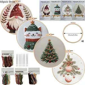 Christmas Embroidery Kit for Beginners – Handmade DIY Holiday Craft, Stitch Practice Set with Pre-Printed Fabric, Floss & Hoop