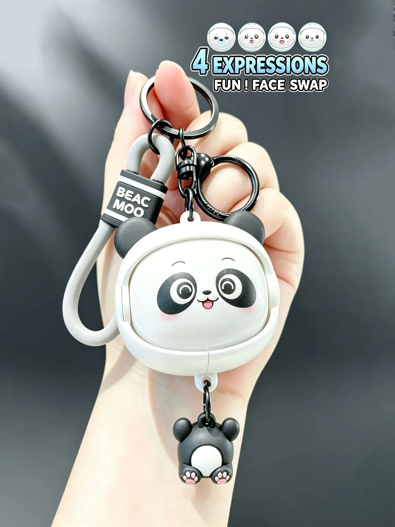 Creative New Stress Relief Panda Keychain, Cute Animal Pattern, Stainless Steel Chain, Unisex Bag Charm, Perfect Gift