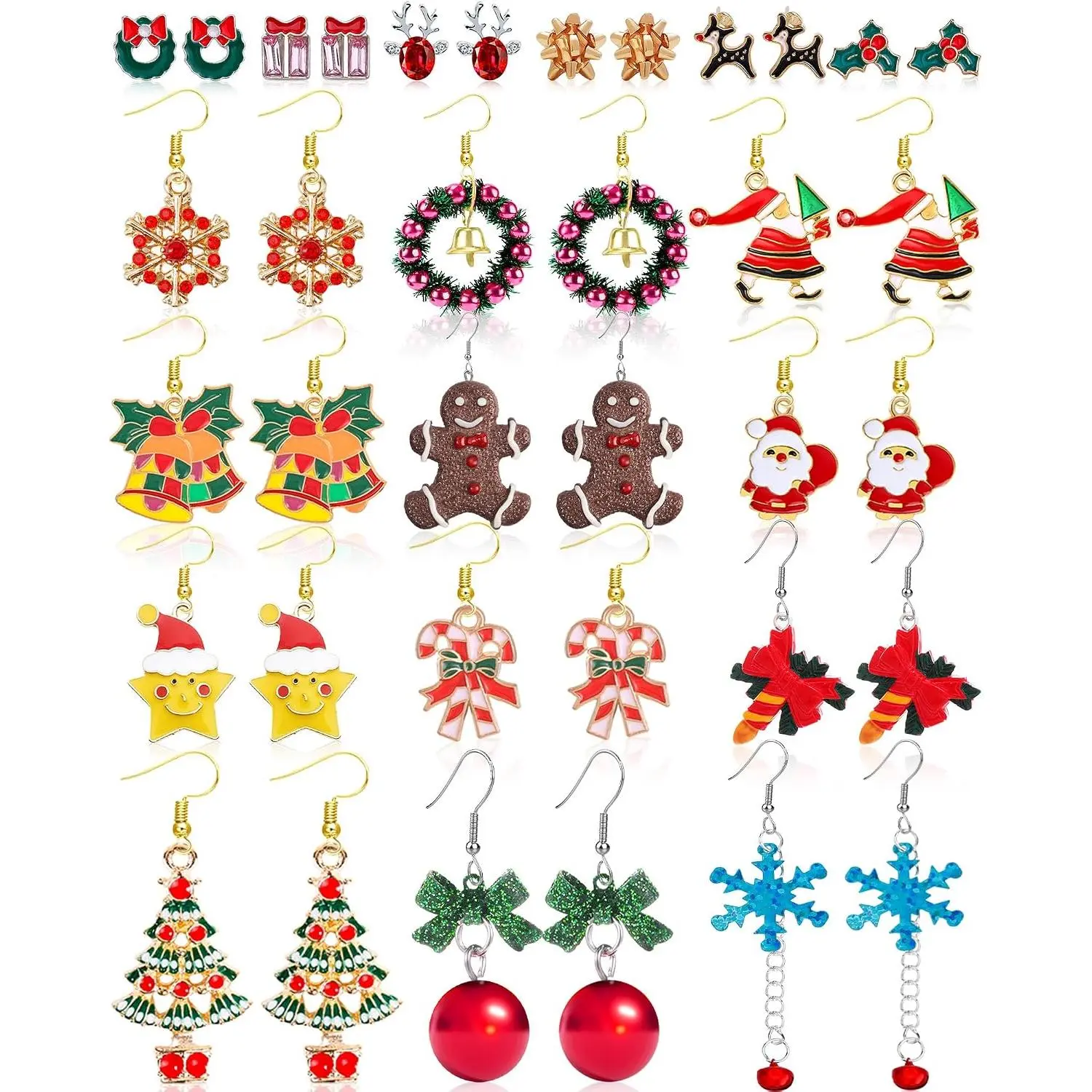 23 Pairs Christmas Earrings for Women Xmas Holiday Dangle Earrings Christmas Stud Tree Snowflake Bow Bells Light Earrings Bulk Cute Christmas Party  Gifts