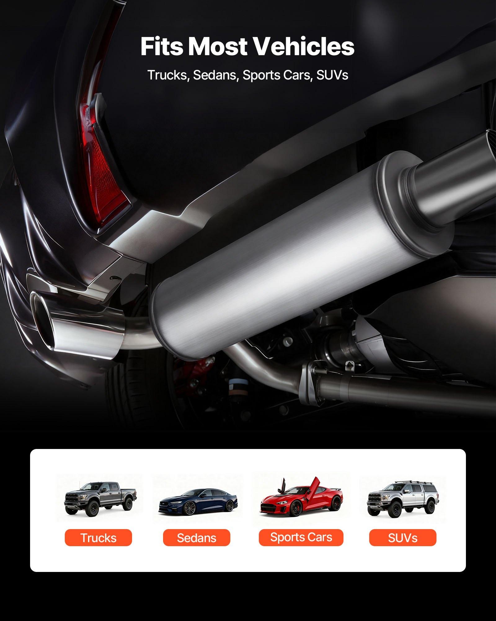 VEVOR Exhaust Muffler, 4 Inch Inlet & Outlet, 30 Inch Overall Length Stainless Steel Exhaust Tip, Universal Resonator Round Body, High Performance for Trucks, Sedans, Sports Cars, SUVs & Daily Drivers