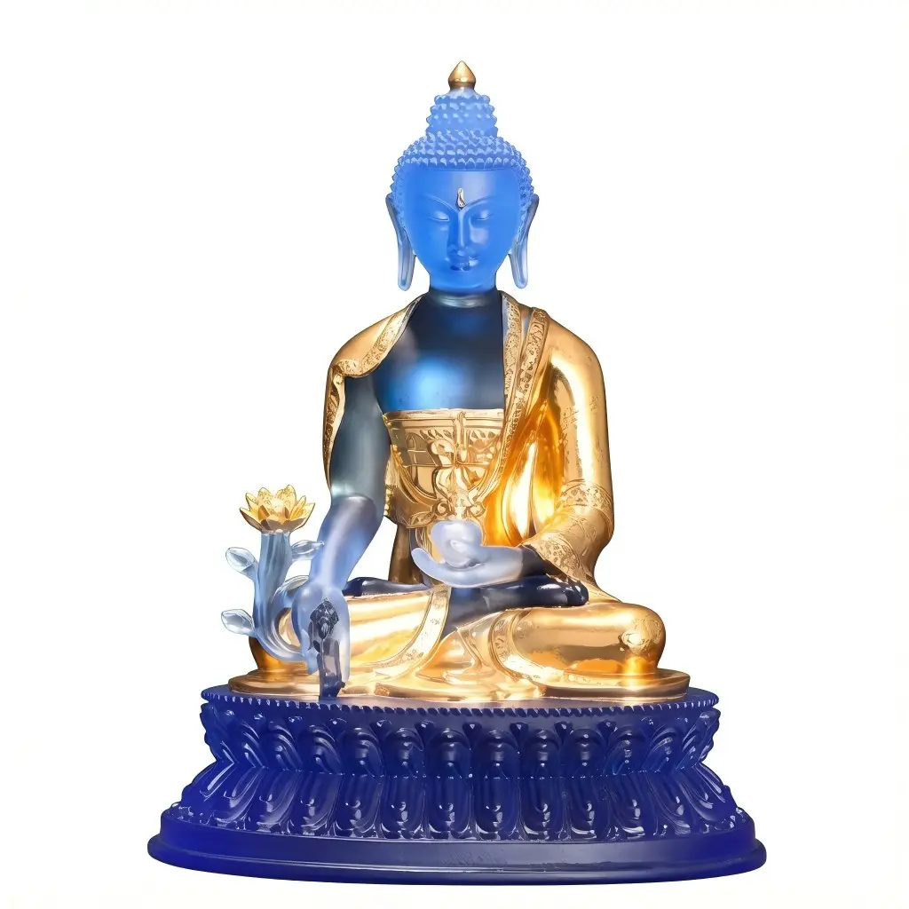 4.7 Inch Antique Glass Decoration, Meditation Ornament, Blue Statue Resin Craft, Home Decor Gift, Traditional Art Piece