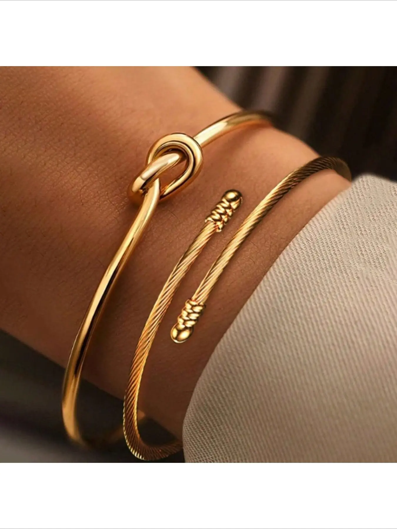 European American Hot Selling Vintage Simple Chain Bracelet Fashion Mix and Match Open Cuff Bangle Stacking Set