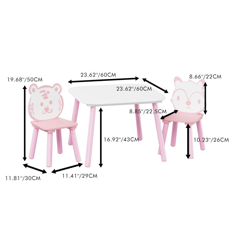 Kids Table and Chair Set, 3-Piece Wooden Toddler Desk with Animal Backrest, Activity Table for Drawing, Learning,Playroom or Nursery(Pink&White) Kids Table and Chair Set, 3-Piece Wooden Toddler Desk with Animal Backrest, Activity Table for Drawing, Learning,Playroom or Nursery(Pink&White)