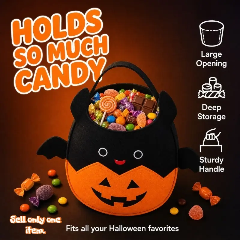 Halloween Ghost Felt Candy Bucket Trick or Treat Storage Bucket Party Decor Gift Accessory