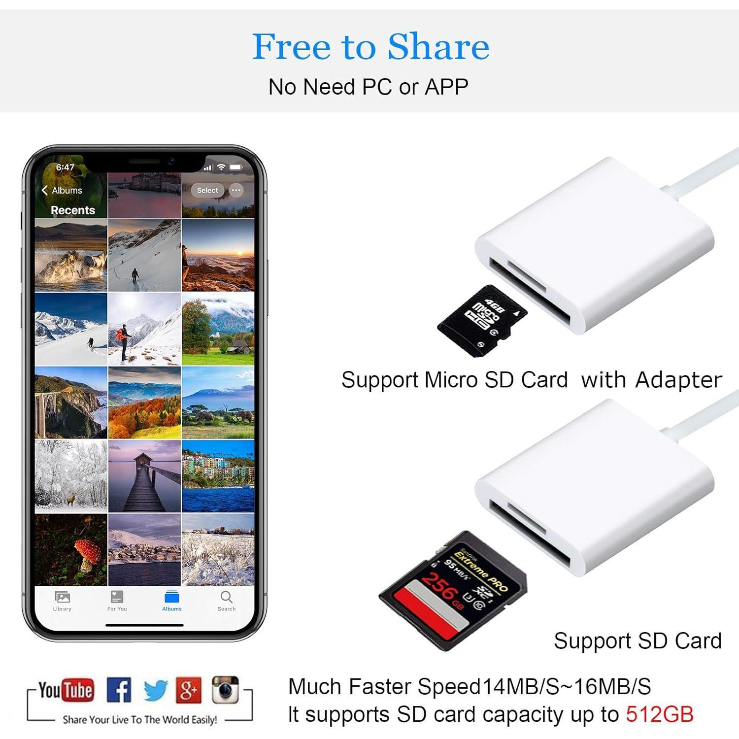 Lightning to SD TF Card Camera Reader Digital Camera SD Card Reader for Select , iPad Models (Support iOS 16 and Before), Trail Camera Viewer, No App Required (White) Lightning to SD TF Card Camera Reader Digital Camera SD Card Reader for Select , iPad Models (Support iOS 16 and Before), Trail Camera Viewer, No App Required (White)