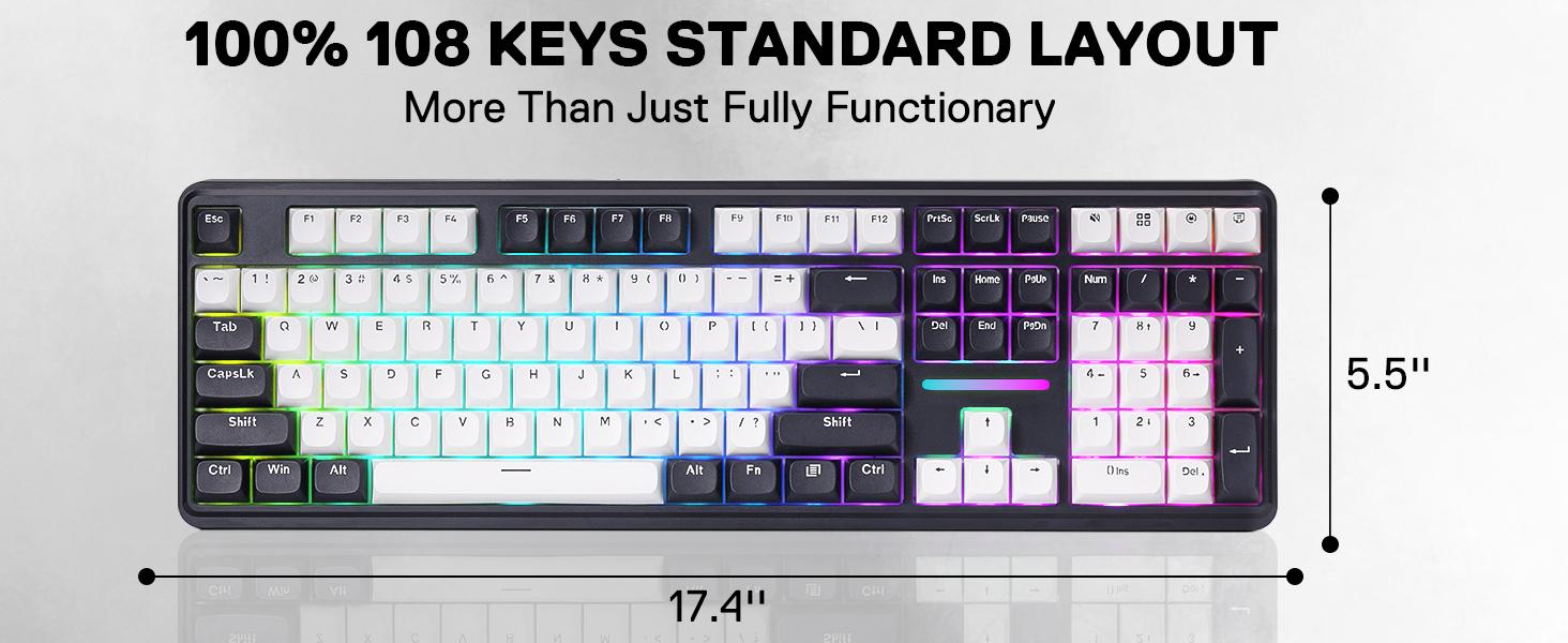 Redragon K745 PRO Wireless Gasket RGB Gaming Keyboard, 108 Keys Mechanical Keyboard w/Extra 4 Hotkeys, Hot-Swap South-Facing LED Socket, 5-Layer Noise Dampening, Round PBT Keycaps, Mint Mambo Switch, Abyssal Blue