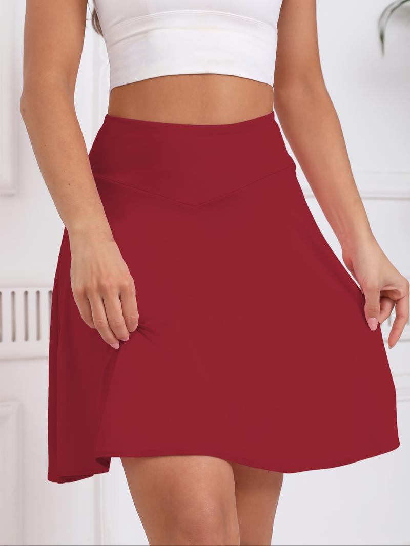 Women's Solid Color Split Thigh Pocket Sports Skort, Casual Sporty High Waist Skort for Running Tennis, Ladies Sportswear for Summer