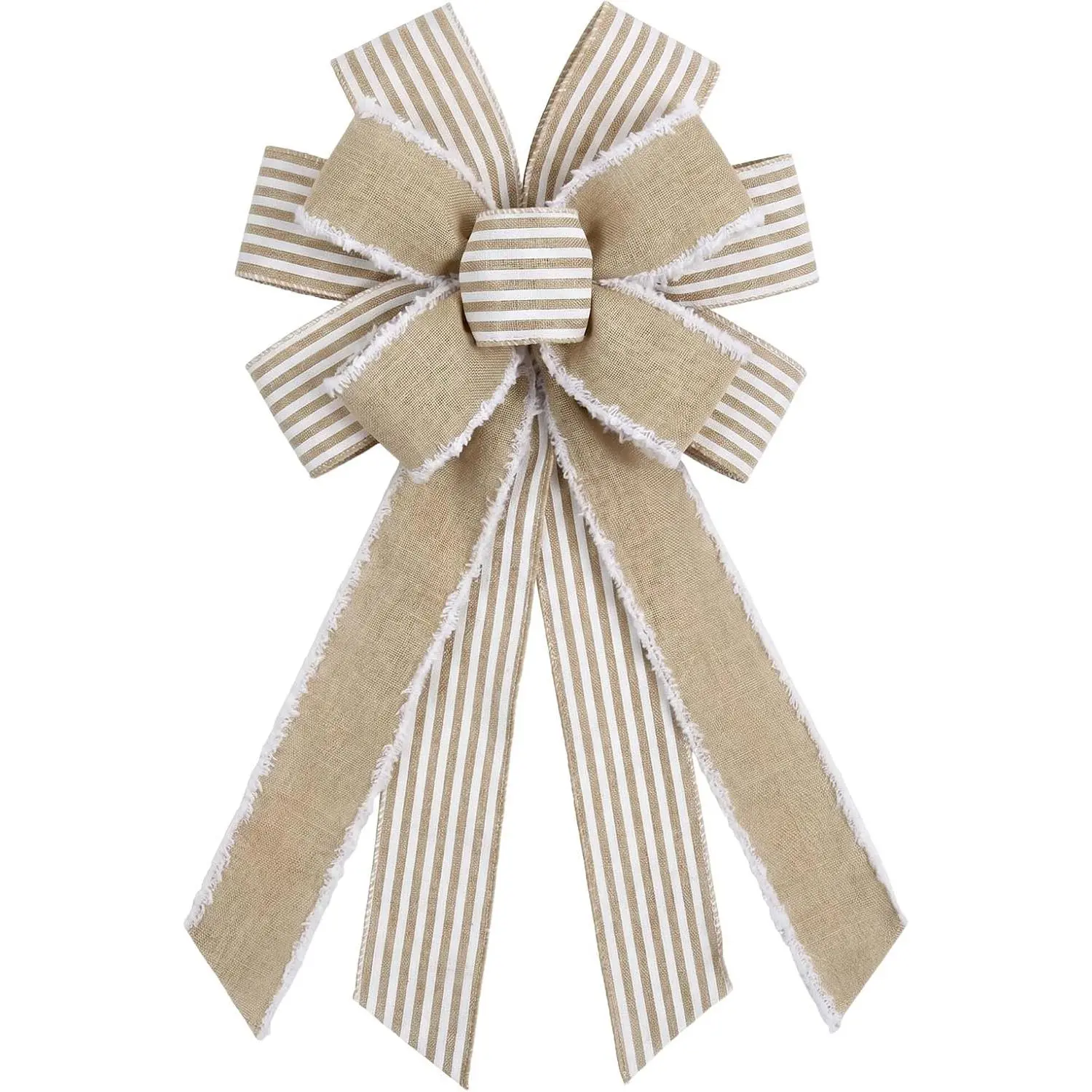 Elegant Burlap Wreath Bow with Stripes for Decoration, Adult  Decor, Handcrafted Bow for Wreaths, Garlands and Crafts (, 12 Inches)