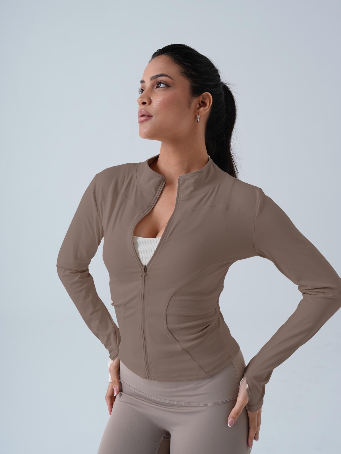 Women's Solid Zip-Up Sports Jacket, Sporty Long Sleeve Outerwear for Women, Ladies Sportswear for Indoor and Outdoor Wear