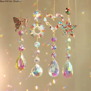 Colorful Gemstone Sun Catchers, Heart Star Butterfly Designs Garden Decor
