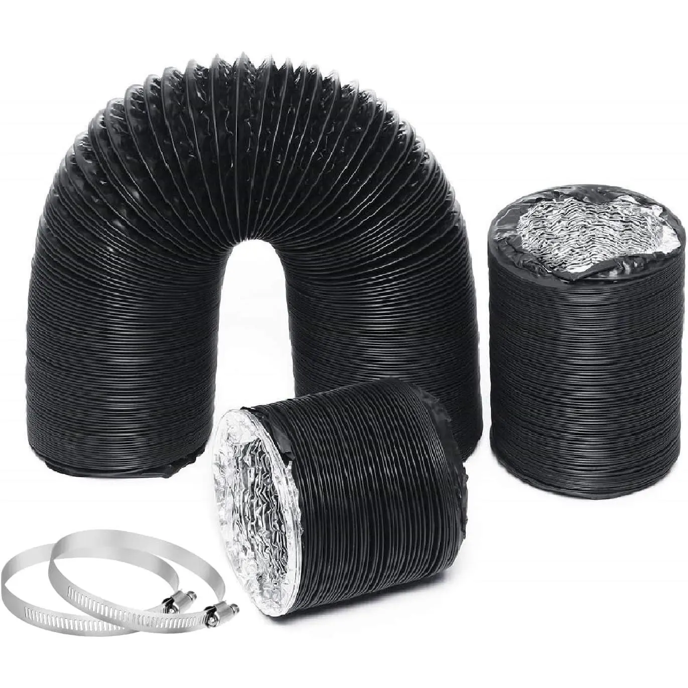 4 Inch Ducting Hose, 6.5 Ft Long PVC Ducting Hose for Ventilation | HVAC Flexible Dryer Air Vent Pipe for Ventilation with 2 Hose Clamps